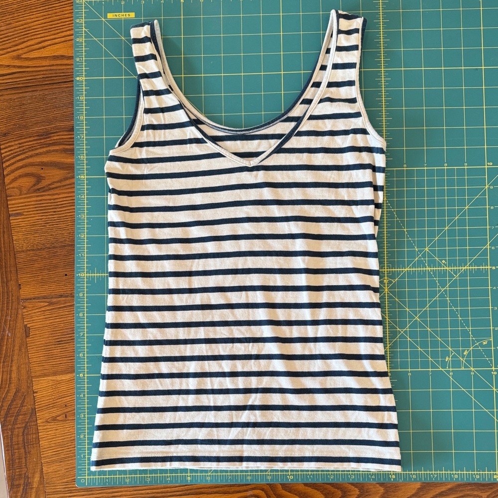 Navy and White Striped Women's organic cotton v-neck reversible Tank Top